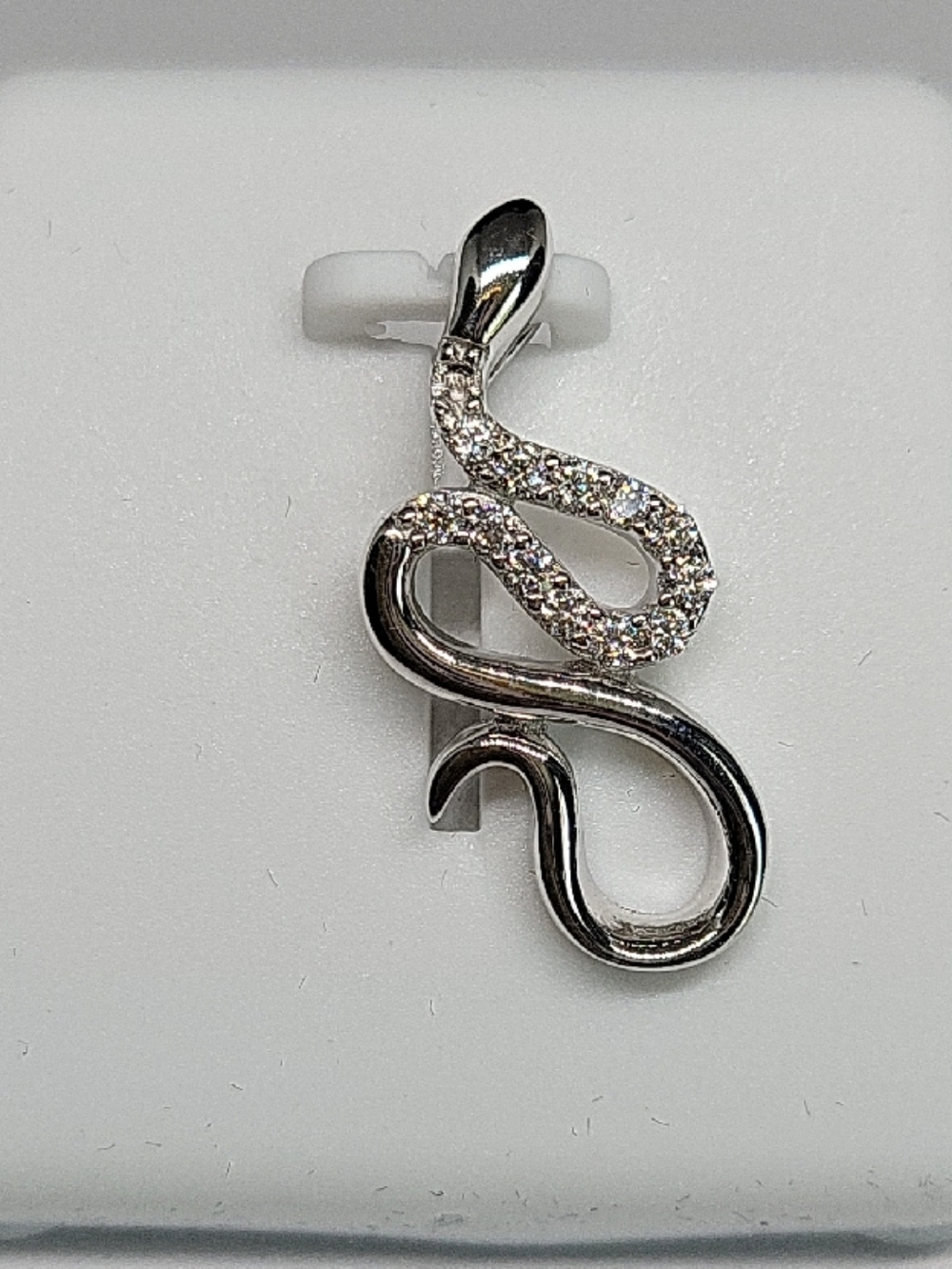 14k White Gold Snake Pendant with Moissanite Accents